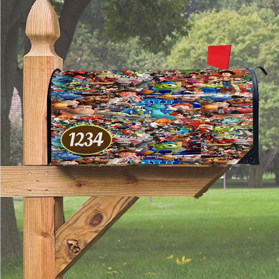 Pixar Kids Animated Movie Sticker Bomb Collection Magnetic Mailbox Cover 18" X 21" Outdoor Decor
