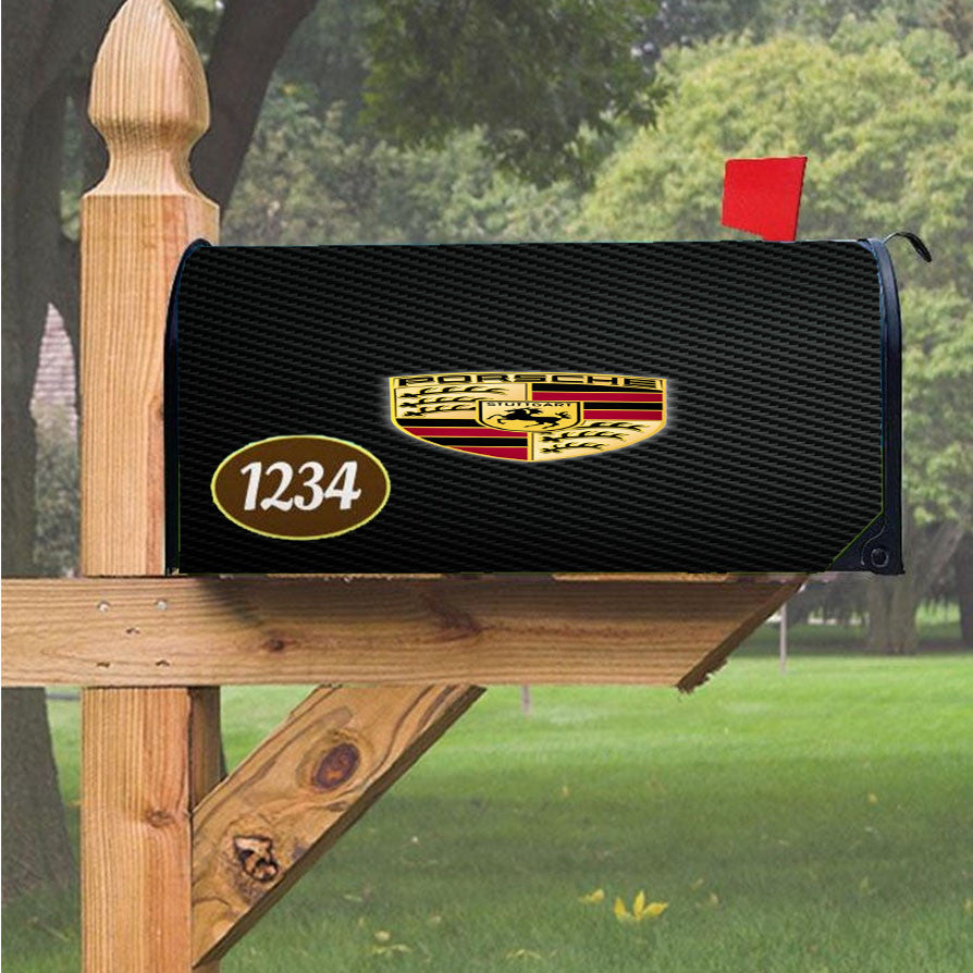 Porsche Logo Carbon Magnetic Mailbox Cover 18" X 21" Outdoor Decor
