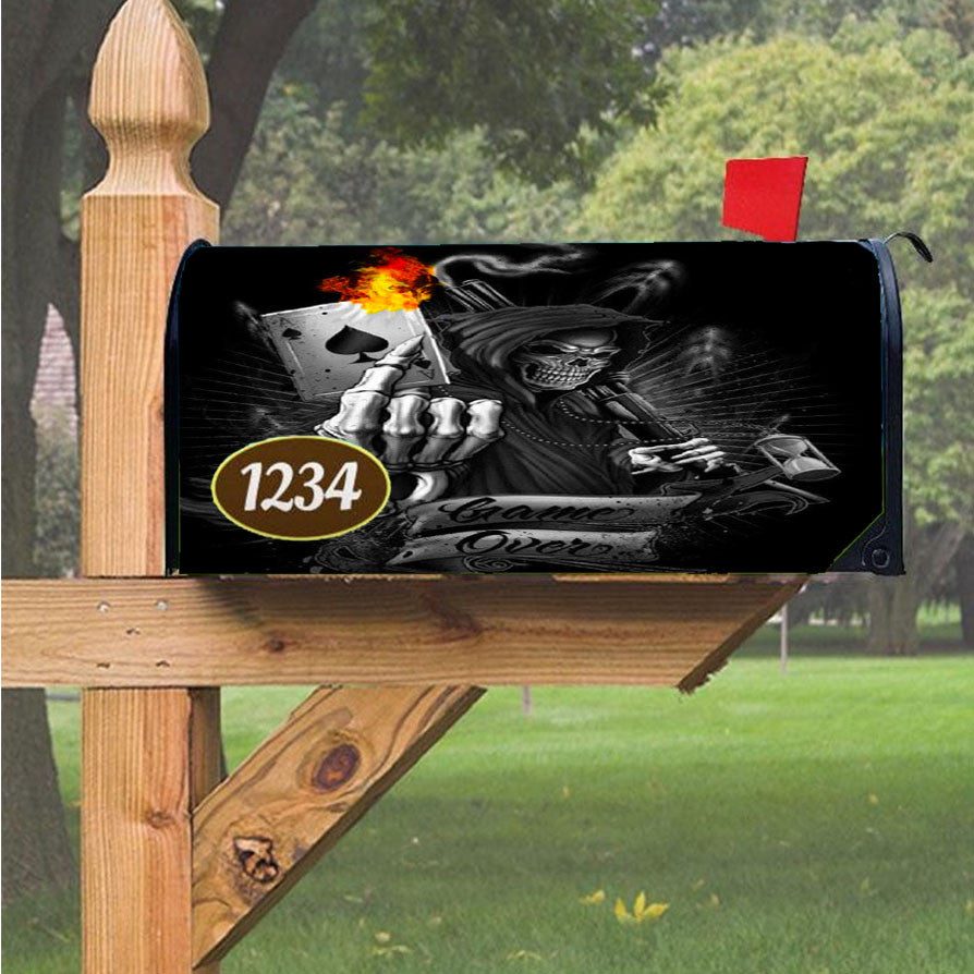 Skull Card Game Over Magnetic Mailbox Cover 18" X 21" Outdoor Decor