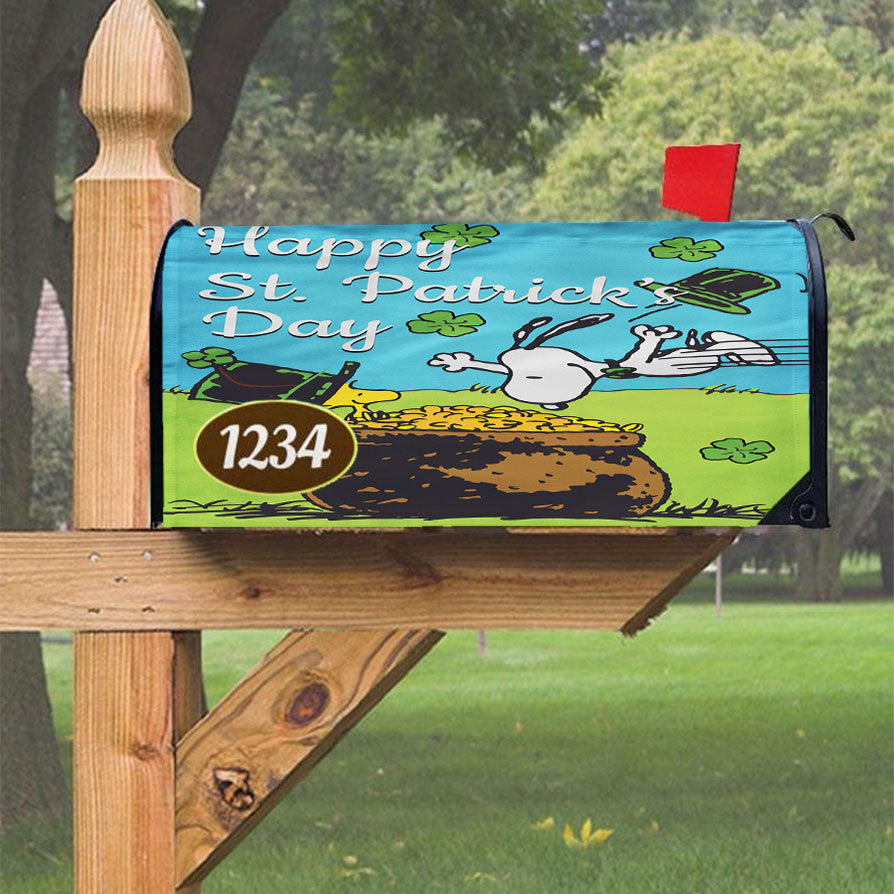 Snoopy And Woodstock St Patricks Day Pot Of Gold Magnetic Mailbox Cover 18" X 21" Outdoor Decor
