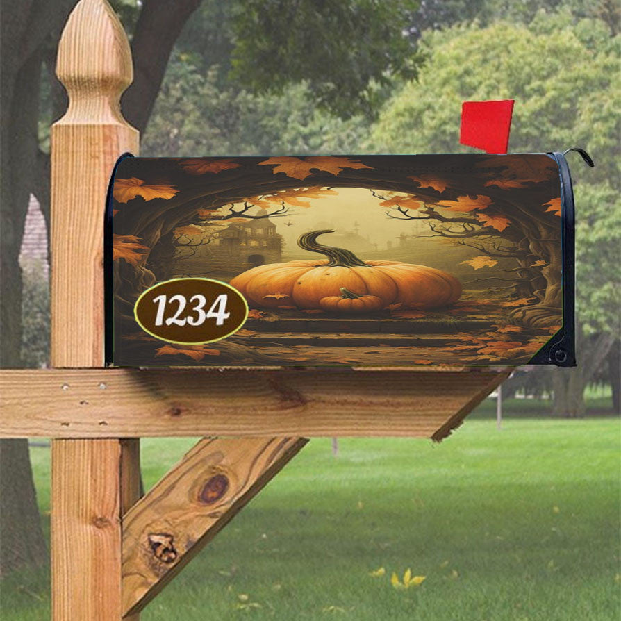 Spooky Whimsical Moody Pumpkin Magnetic Mailbox Cover 18" X 21" Outdoor Decor