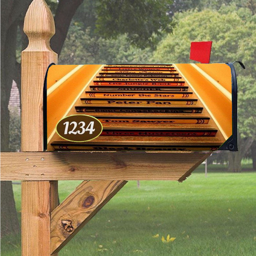 Stairs Bookshelf Magnetic Mailbox Cover 18" X 21" Outdoor Decor