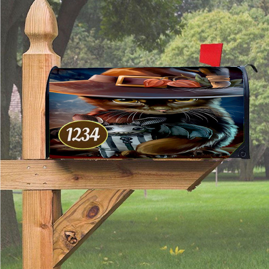 Steampunk Cat Halloween Magnetic Mailbox Cover 18" X 21" Outdoor Decor