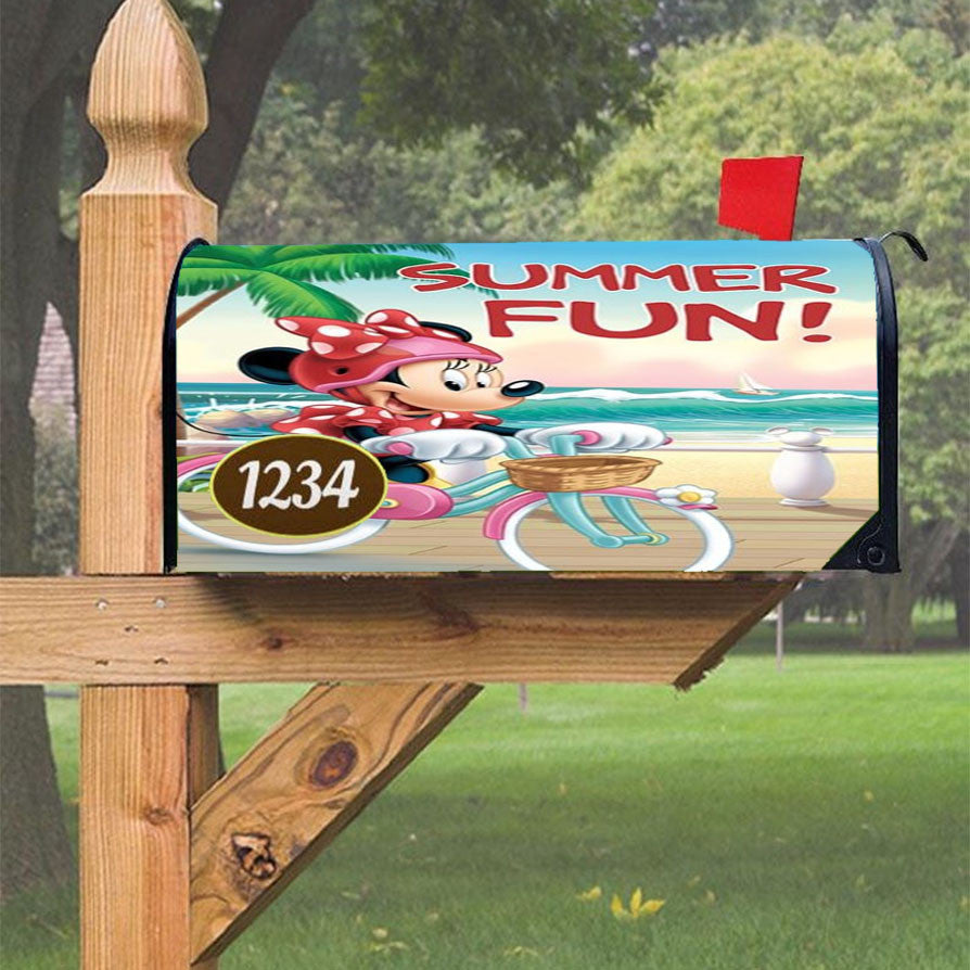 Summer Fun Bicycle Minnie Magnetic Mailbox Cover 18" X 21" Outdoor Decor