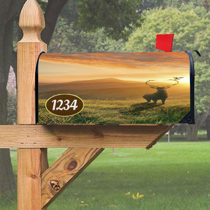 Sunset Deer Mountains Magnetic Mailbox Cover 18" X 21" Outdoor Decor