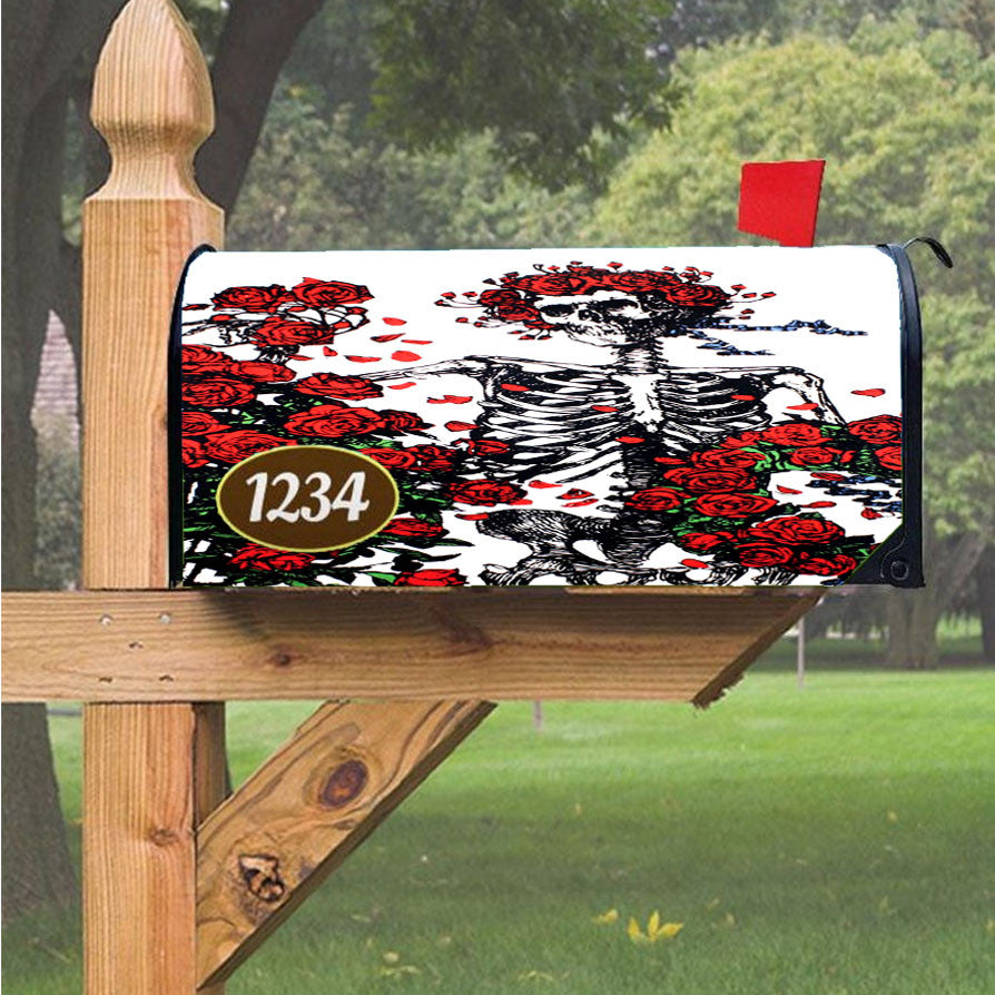 Grateful Dead Skeleton Bones And Roses Magnetic Mailbox Cover 18" X 21" Outdoor Decor
