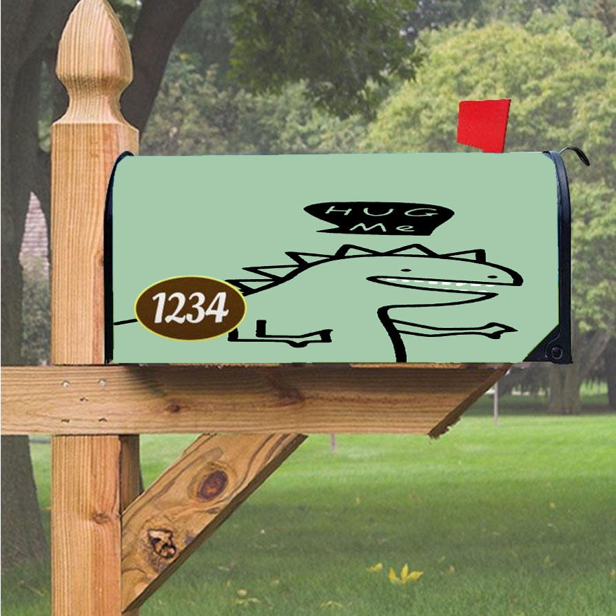 Green Dinosaur Hug Me Cute Magnetic Mailbox Cover 18" X 21" Outdoor Decor