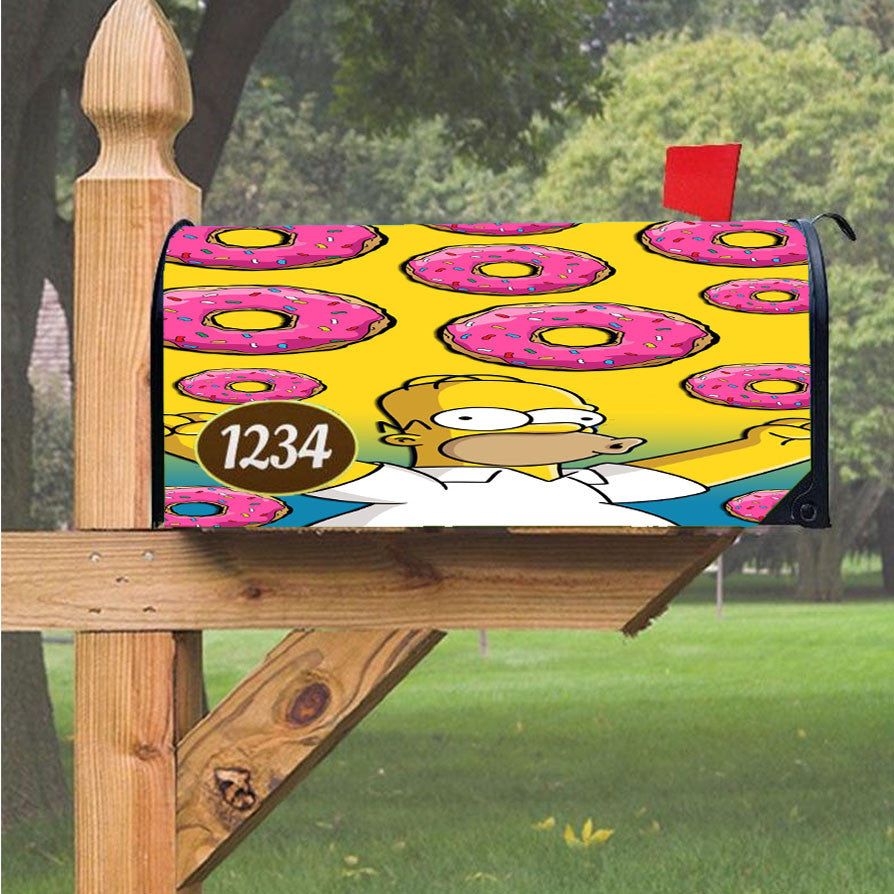 Homer Simpson Donuts Pink Magnetic Mailbox Cover 18" X 21" Outdoor Decor