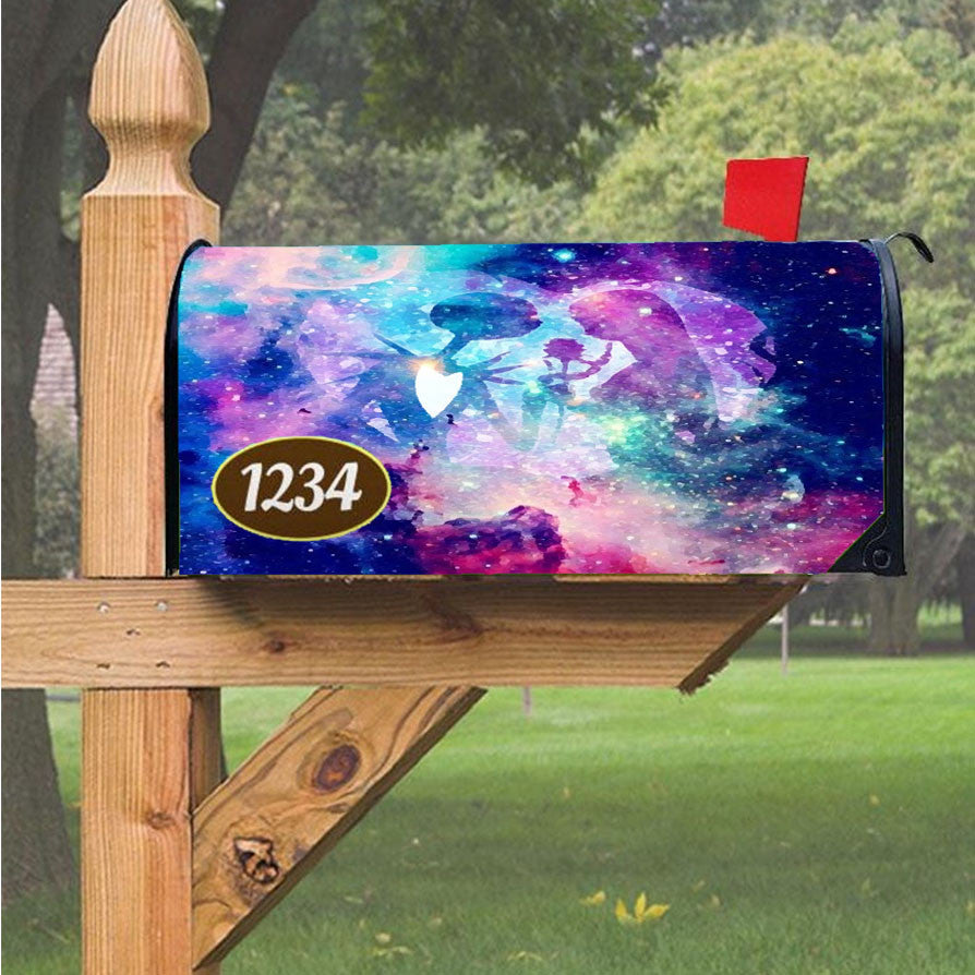 Jack Skellington And Sally Behind Galaxy Art Magnetic Mailbox Cover 18" X 21" Outdoor Decor