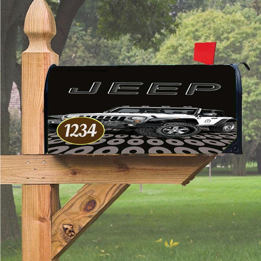 Jeep White Car Magnetic Mailbox Cover 18" X 21" Outdoor Decor