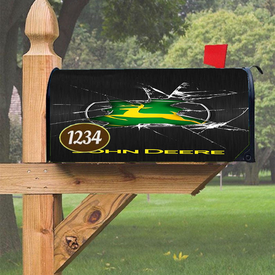 John Deere Cracked Glass Logo Magnetic Mailbox Cover 18" X 21" Outdoor Decor
