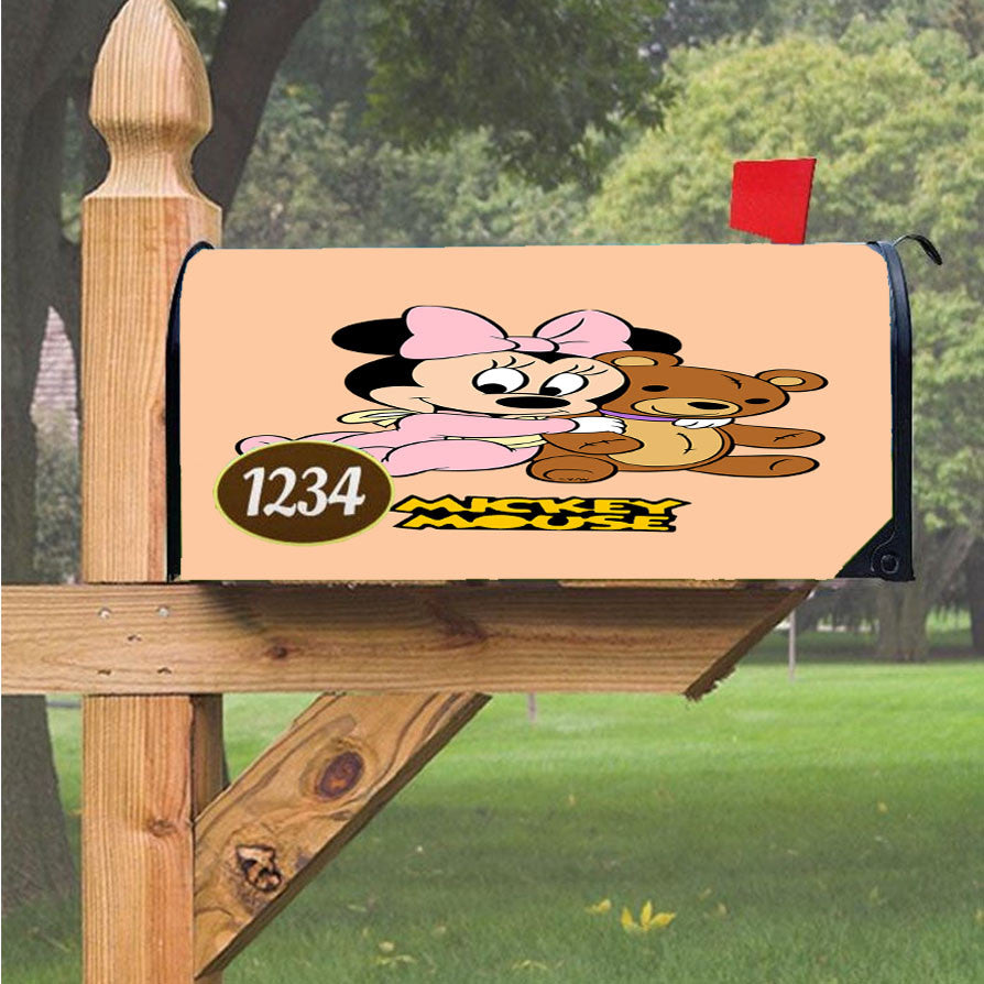 Little Minnie With Bear Magnetic Mailbox Cover 18" X 21" Outdoor Decor