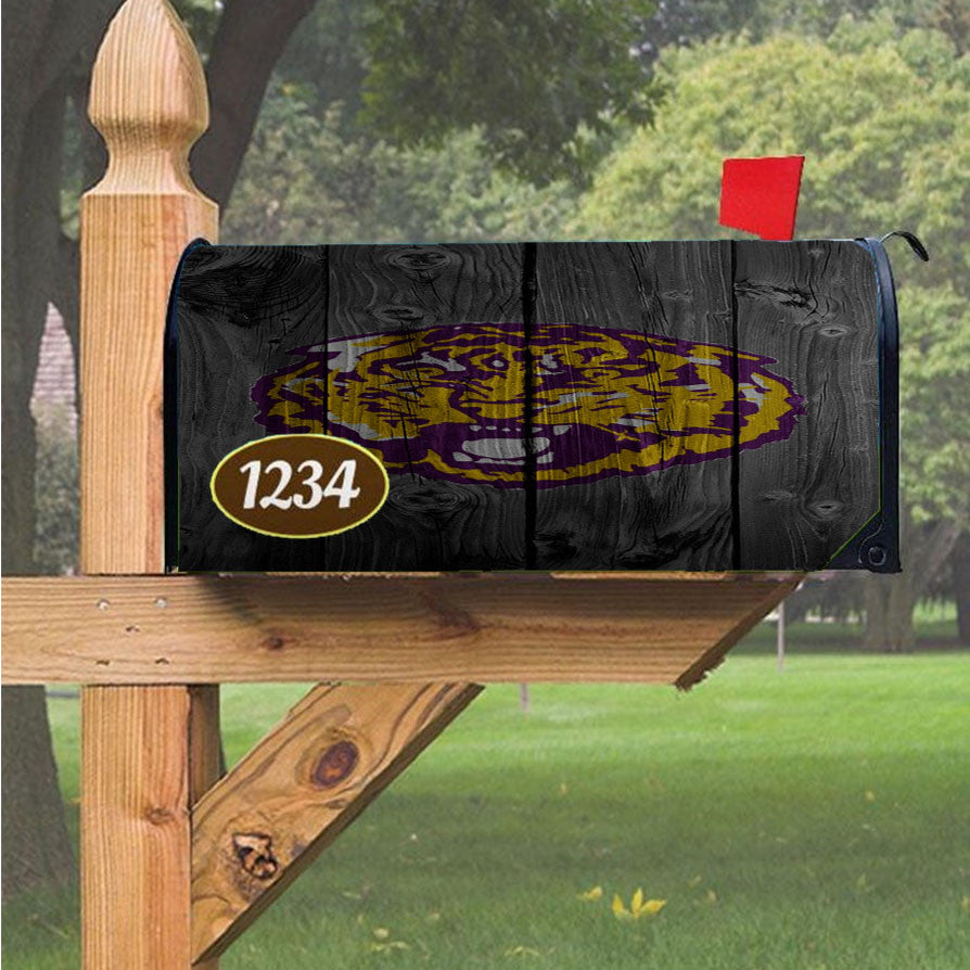 Lsu Tiger Purple Logo Dark Wood Wallpaper Magnetic Mailbox Cover 18" X 21" Outdoor Decor