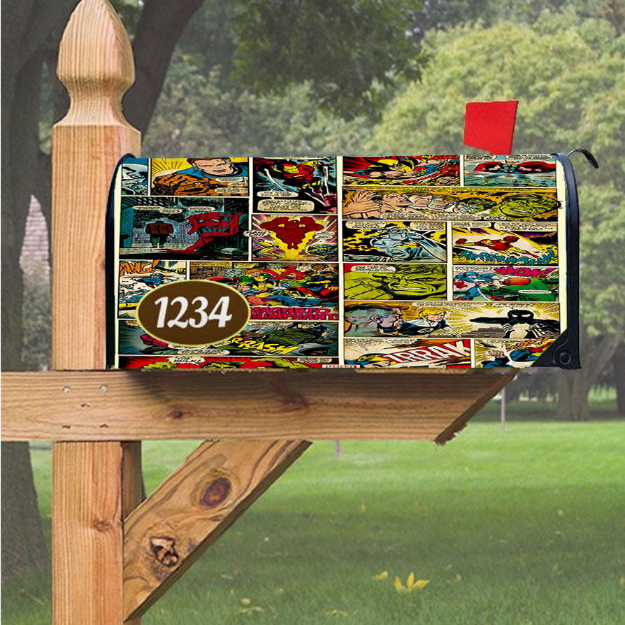 Marvel Comic Book Pages Magnetic Mailbox Cover 18" X 21" Outdoor Decor
