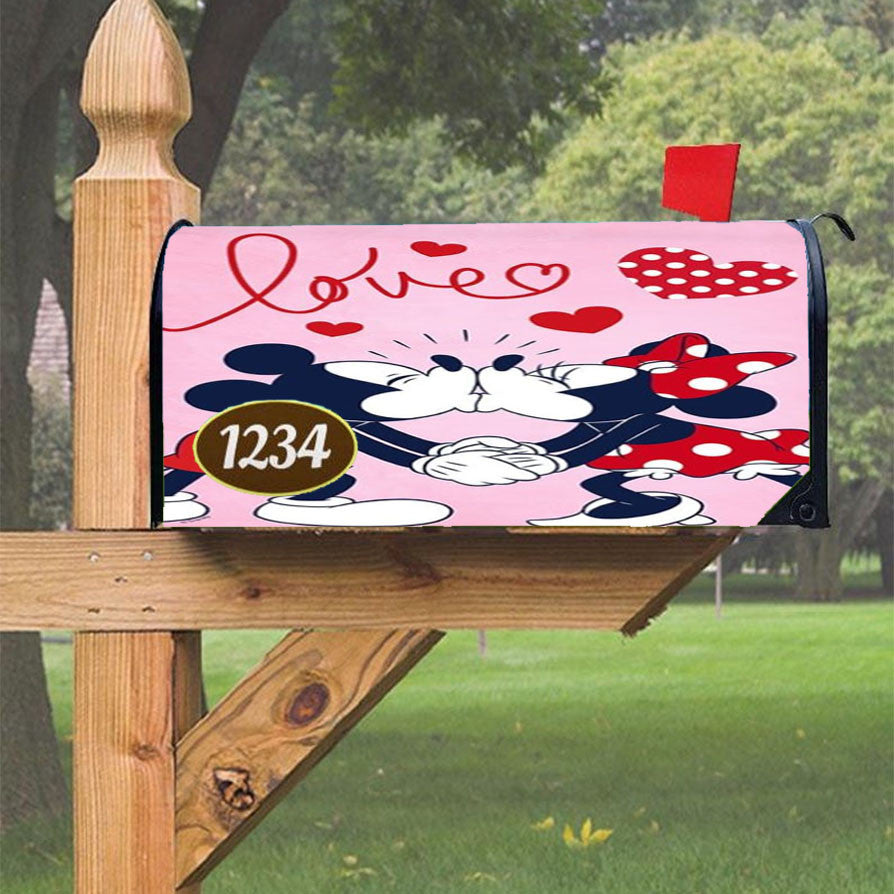 Mickey & Minnie Love Smooch Magnetic Mailbox Cover 18" X 21" Outdoor Decor