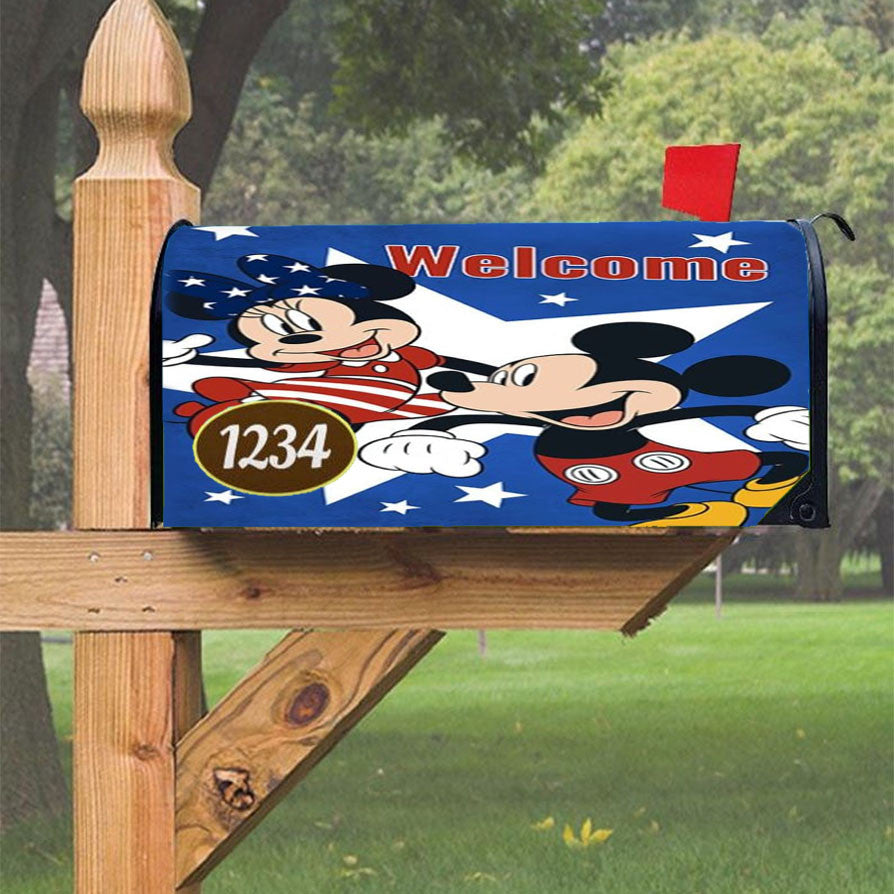 Mickey And Minnie Usa Welcome Magnetic Mailbox Cover 18" X 21" Outdoor Decor