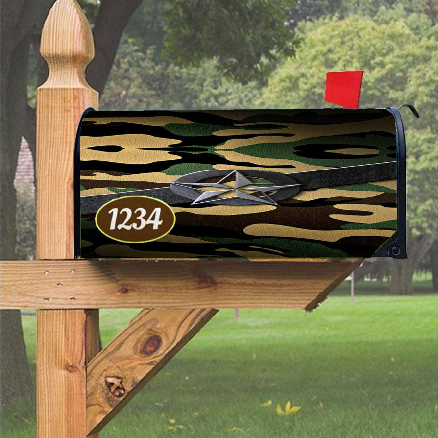 Military Star Green Camo Magnetic Mailbox Cover 18" X 21" Outdoor Decor