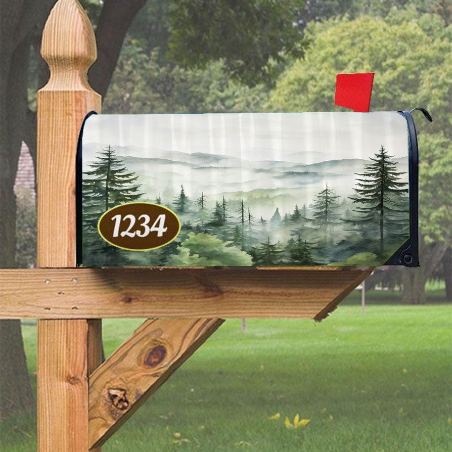 Misty Forest Mountain Magnetic Mailbox Cover 18" X 21" Outdoor Decor