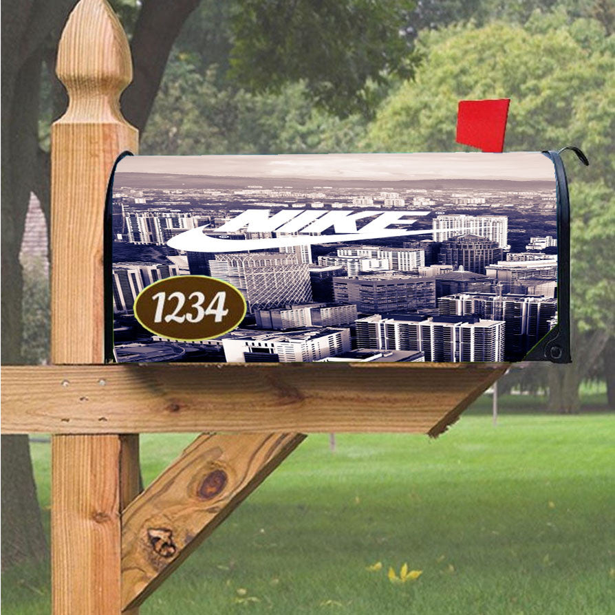 Nike Logo City Skyline Magnetic Mailbox Cover 18" X 21" Outdoor Decor