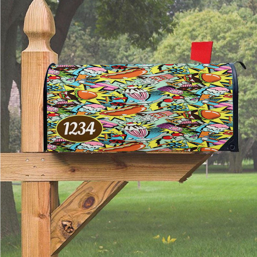 Pattern Candle Pop Burger Magnetic Mailbox Cover 18" X 21" Outdoor Decor