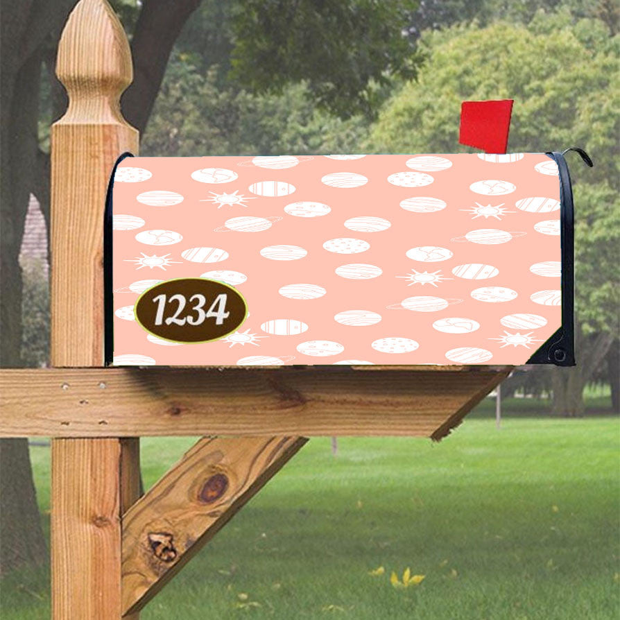 Peach White Planet Pattern Doodle Art Magnetic Mailbox Cover 18" X 21" Outdoor Decor