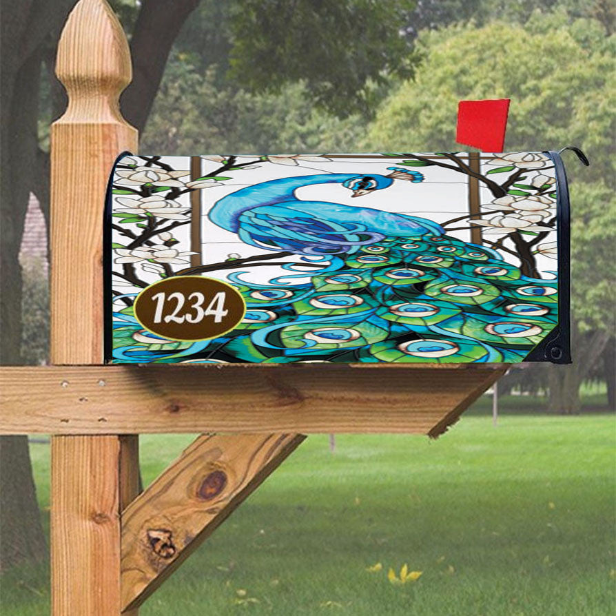 Peacock Tiffany Magnetic Mailbox Cover 18" X 21" Outdoor Decor