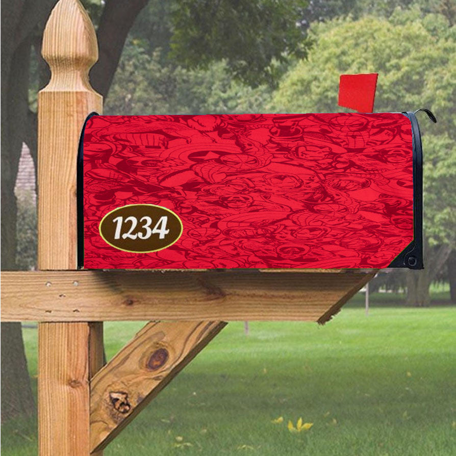Red Marvel Superheroes Doodles Magnetic Mailbox Cover 18" X 21" Outdoor Decor