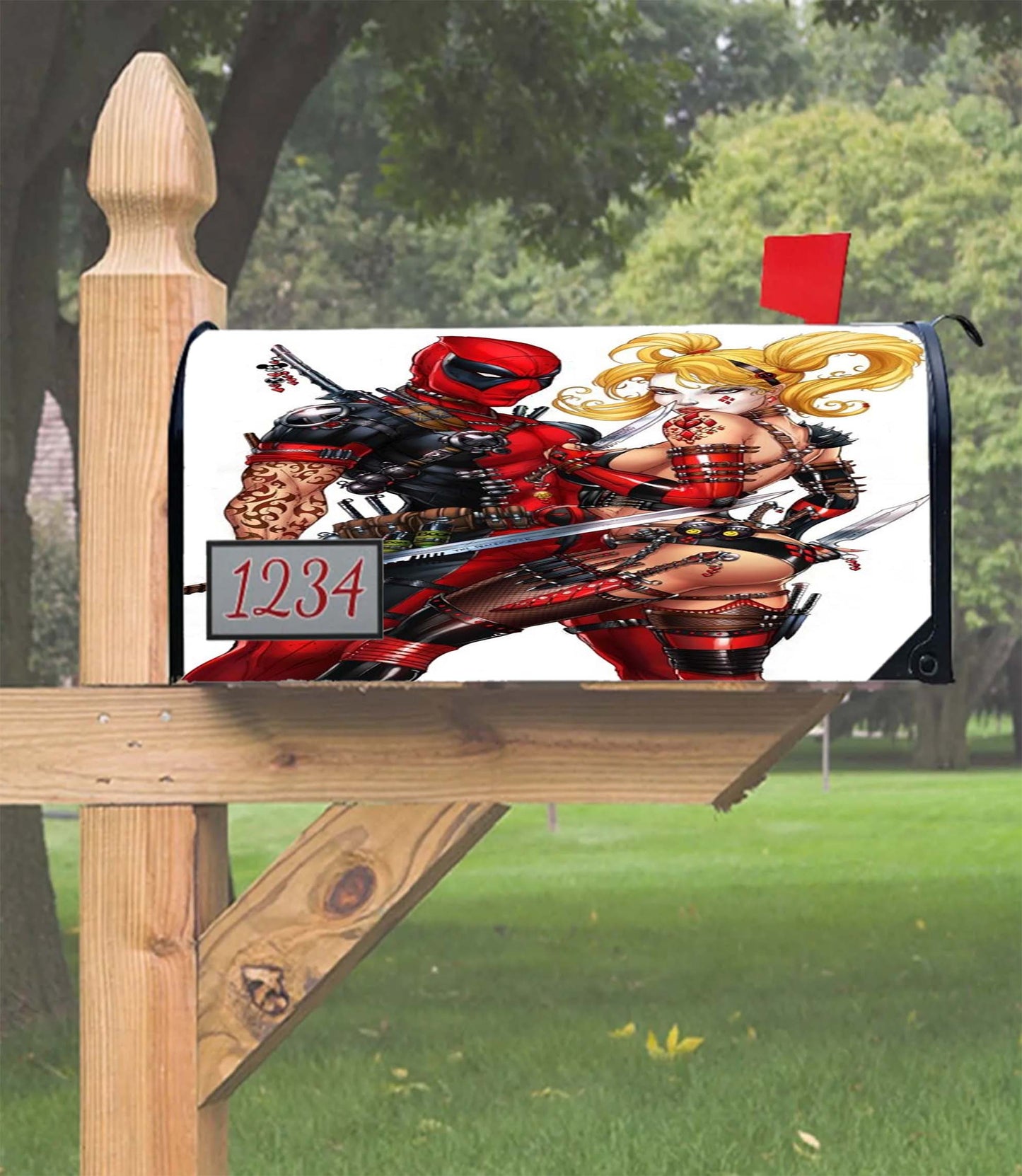 Harley Quinn And Deadpool Mailbox Cover