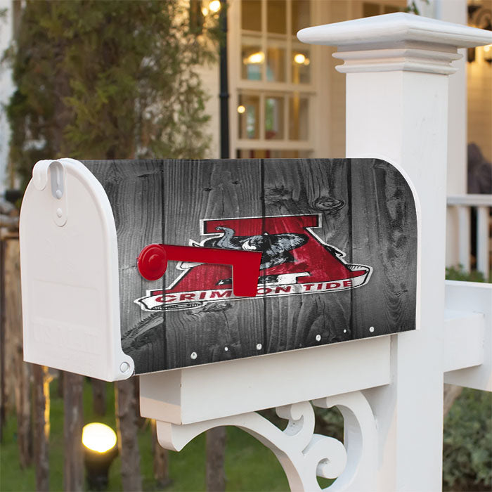 Alabama Crimson Tide University Elephant Logo Dark Wood Wallpaper Magnetic Mailbox Cover 18" X 21" Outdoor Decor