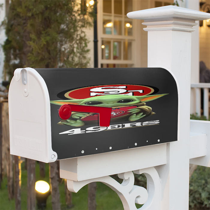Baby Yoda Hug San Francisco 49Ers Mandalorian Magnetic Mailbox Cover 18" X 21" Outdoor Decor