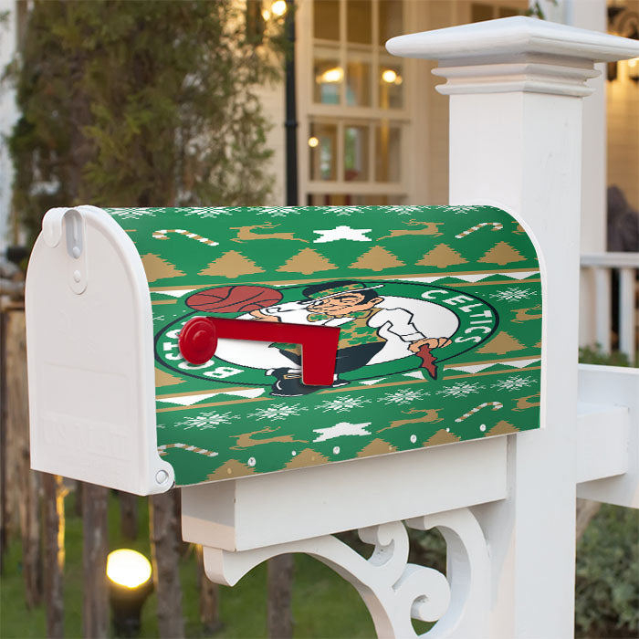 Boston Celtics Christmas Sweater Magnetic Mailbox Cover 18" X 21" Outdoor Decor