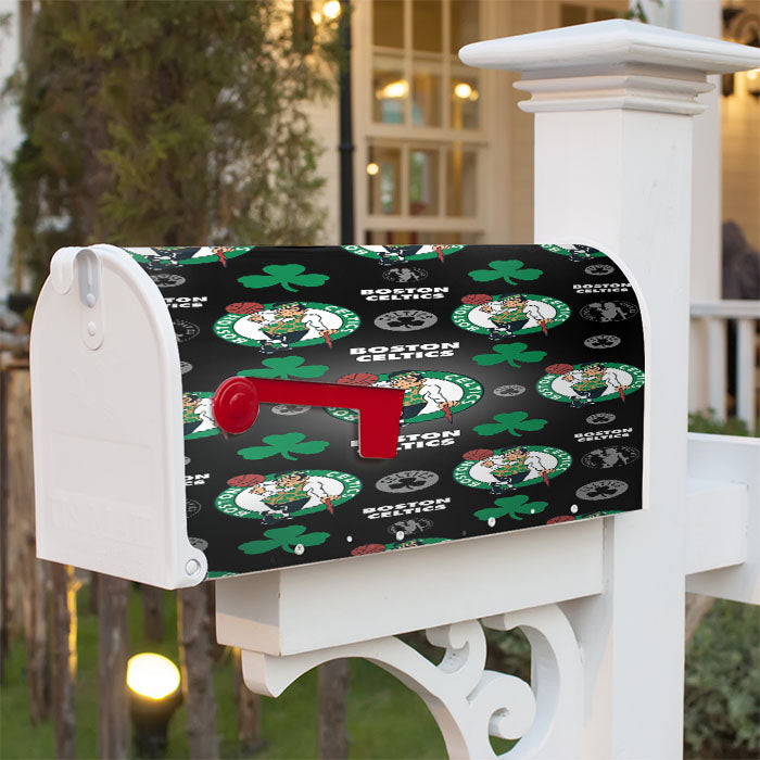 Boston Celtics Logo Pattern Black Magnetic Mailbox Cover 18" X 21" Outdoor Decor