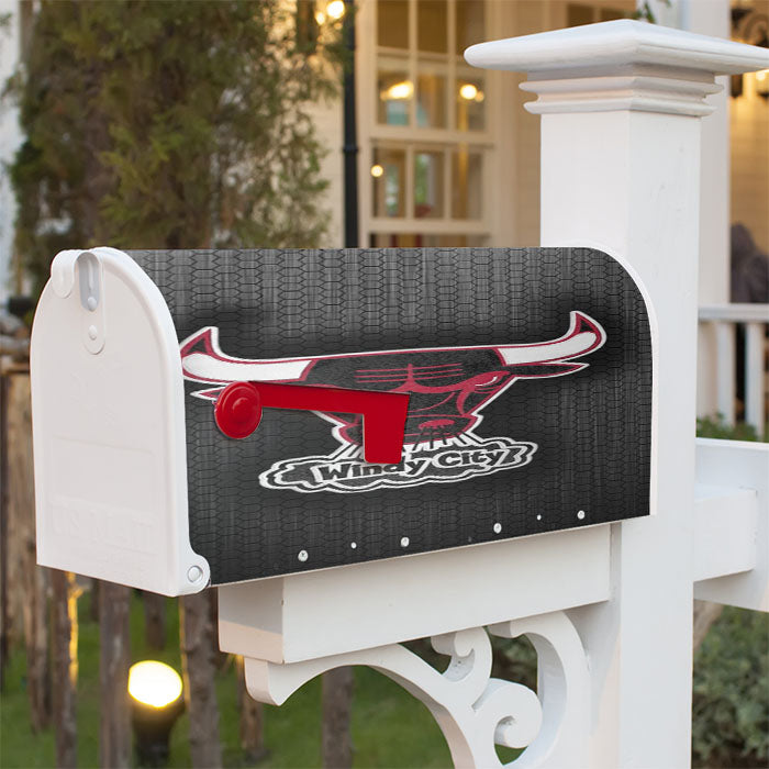Chicago Bulls Windy City Logo Black Iron Texture Wallpaper Magnetic Mailbox Cover 18" X 21" Outdoor Decor