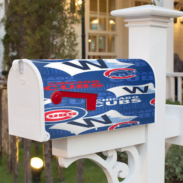 Chicago Cubs Mlb Pattern Fabric Magnetic Mailbox Cover 18" X 21" Outdoor Decor