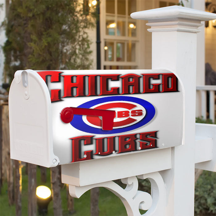Chicago Cubs Red Text Chrome Magnetic Mailbox Cover 18" X 21" Outdoor Decor