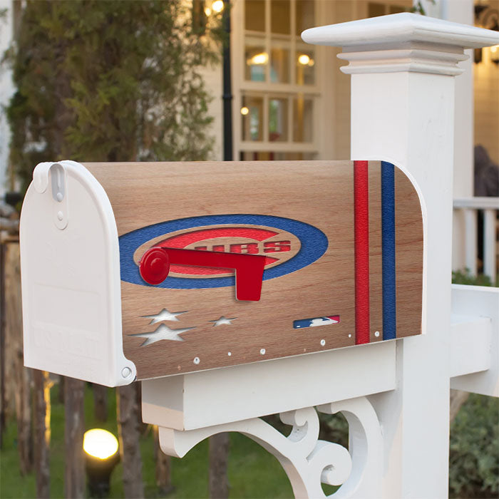 Chicago Cubs Wooden Star Magnetic Mailbox Cover 18" X 21" Outdoor Decor