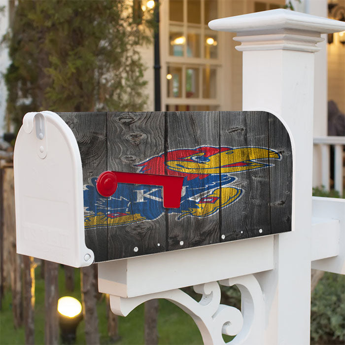 Kansas Jayhawk Dark Wood Logo Magnetic Mailbox Cover 18" X 21" Outdoor Decor