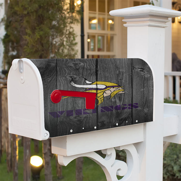 Minnesota Vikings Nfl Logo Dark Wood Wallpaper Magnetic Mailbox Cover 18" X 21" Outdoor Decor