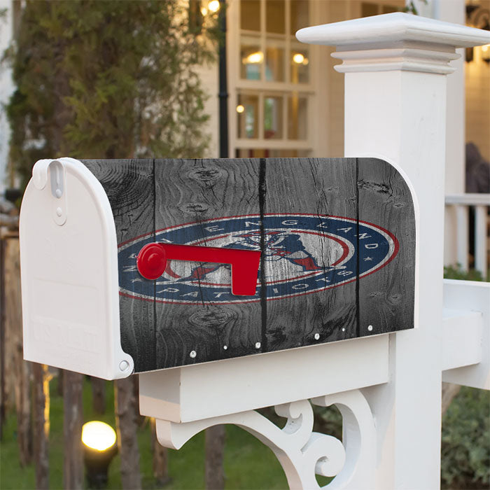 New England Patriots Throwback Logo Dark Wood Wallpaper Magnetic Mailbox Cover 18" X 21" Outdoor Decor