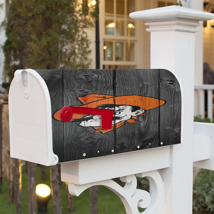 Oklahoma State Pistol Pete Logo Dark Wood Wallpaper Magnetic Mailbox Cover 18" X 21" Outdoor Decor