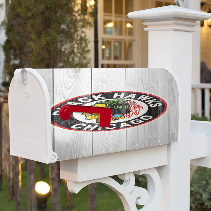Old Chicago Blackhawks Nhl Logo White Wood Wallpaper Magnetic Mailbox Cover 18" X 21" Outdoor Decor