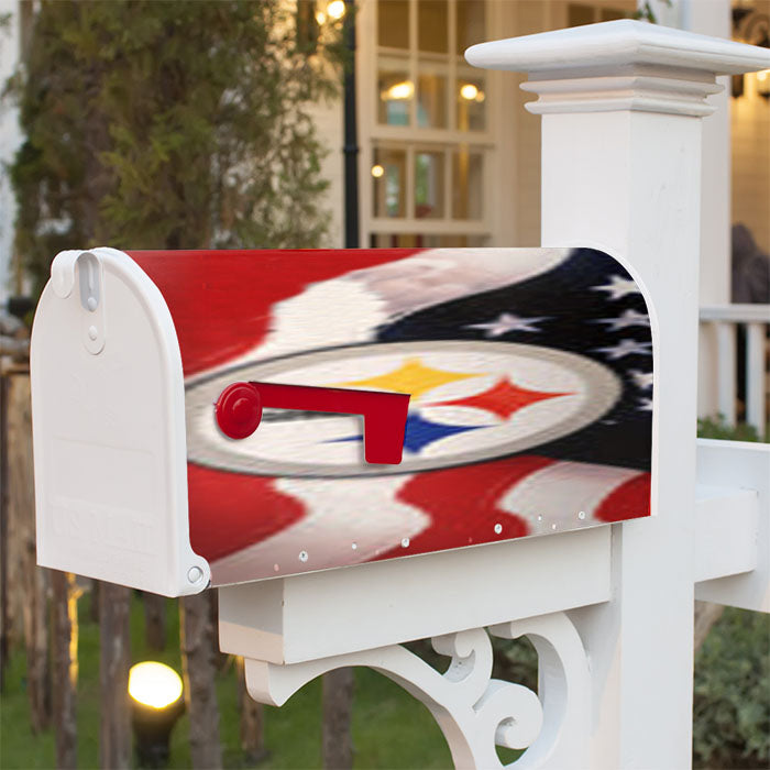 Pittsburgh Steelers Usa Flag Magnetic Mailbox Cover 18" X 21" Outdoor Decor