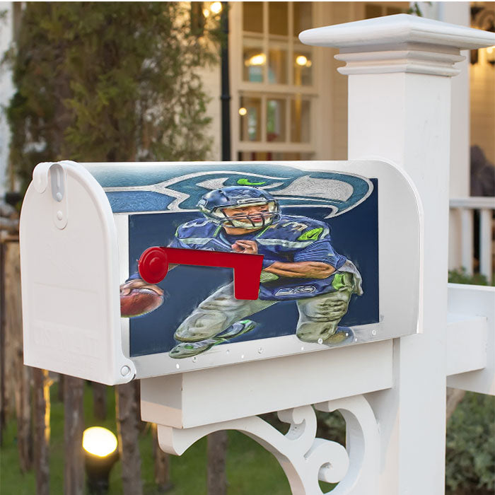 Russell Wilson Seattle Seahawks Oil Art Magnetic Mailbox Cover 18" X 21" Outdoor Decor
