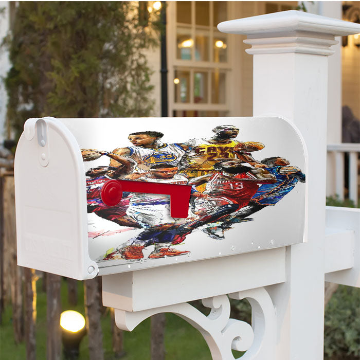 Six Legendary Nba Players Art Magnetic Mailbox Cover 18" X 21" Outdoor Decor