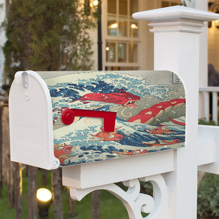 The Great Wave Off Kanto Red Magnetic Mailbox Cover 18" X 21" Outdoor Decor