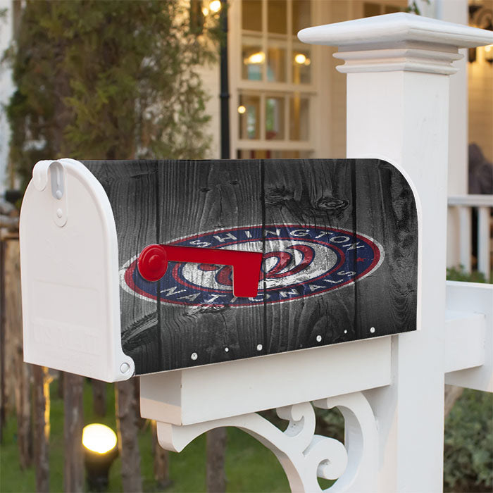 Washington Nationals Mlb Logo Dark Wood Wallpaper Magnetic Mailbox Cover 18" X 21" Outdoor Decor