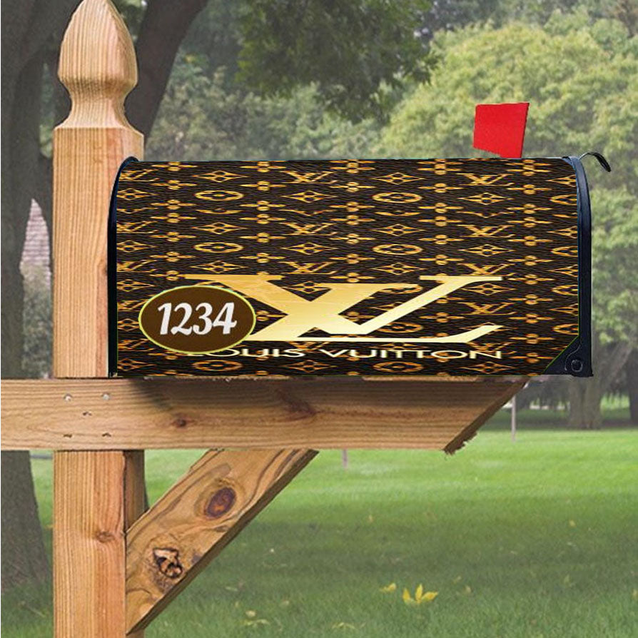 Louis Vuitton Logo Gold Magnetic Mailbox Cover 18" x 21" Outdoor Decor