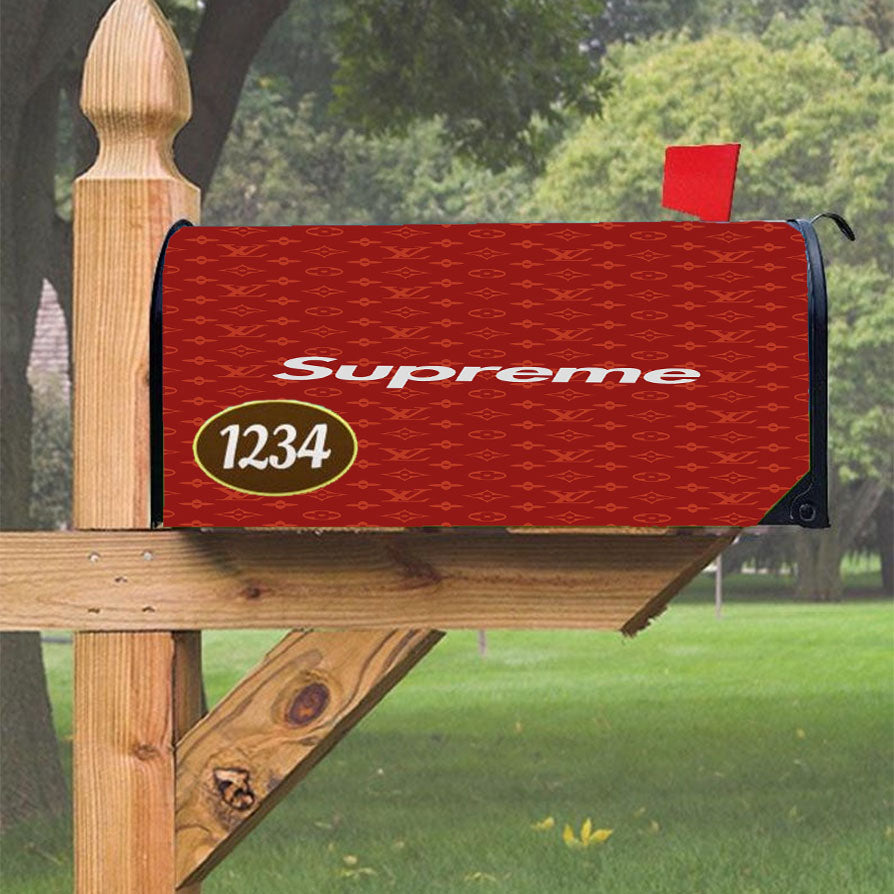 Red Supreme Louis Vuitton Magnetic Mailbox Cover 18" x 21" Outdoor Decor
