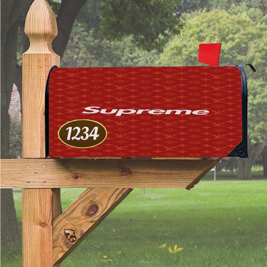 Red Supreme Louis Vuitton 2 Magnetic Mailbox Cover 18" x 21" Outdoor Decor