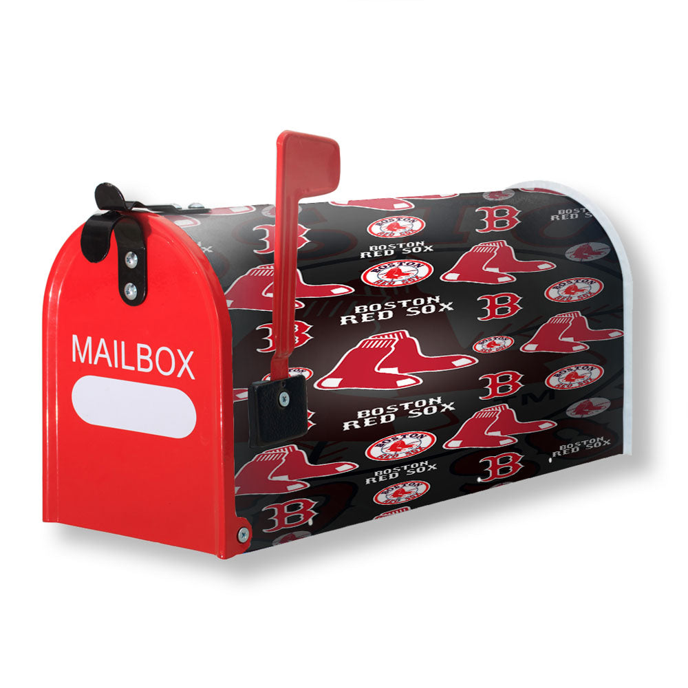 Boston Red Sox Logo Pattern Black Magnetic Mailbox Cover - 18.0" x 21.0"